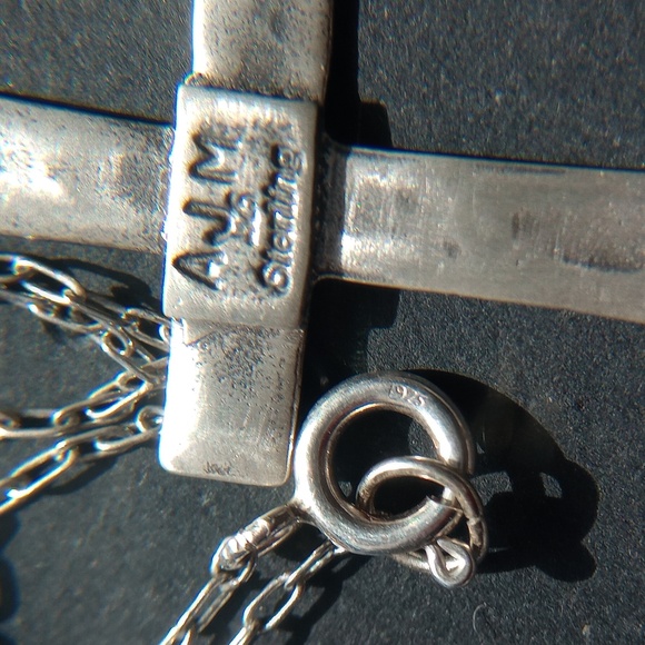 Sterling Silver Stamped Cross Pendant Necklace Signed - Picture 11 of 13